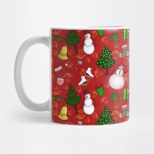 Holiday Doodles on Deep Red Background Mug